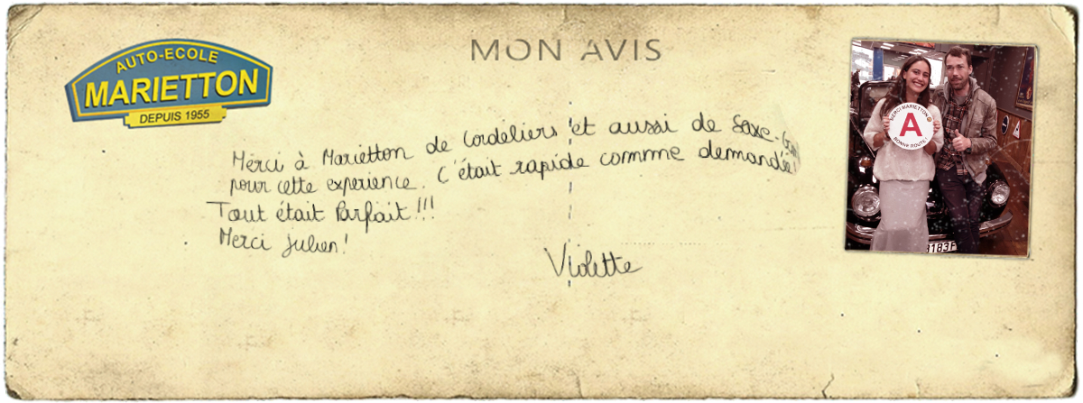 avis manuscrit de Violette
