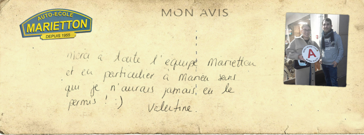 avis manuscrit de Valentine