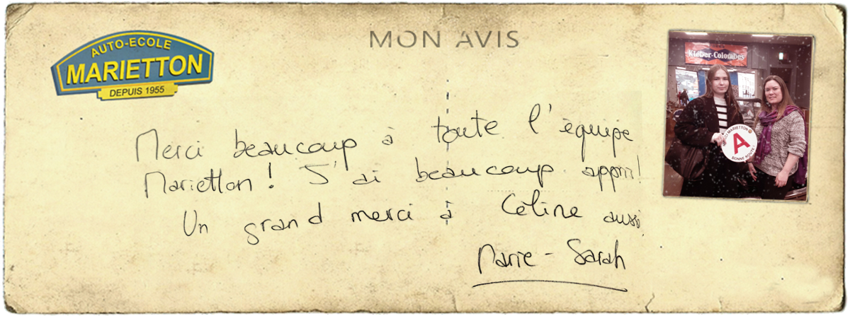 avis manuscrit de Marie-Sarah